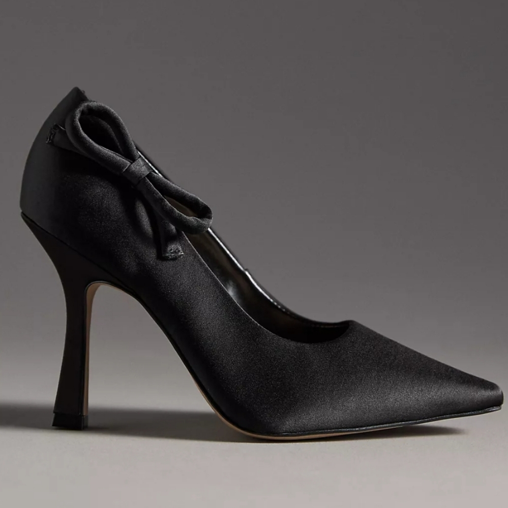 Anthropologie Maeve Bow Blacks Heels Pumps Size US 9-9.5/EU 40 - Picture 1 of 5